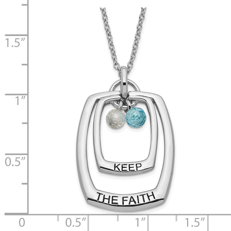 Sterling Silver Sentimental Expressions Polished & Antiqued Blue Clear Cz Keep The Faith Necklace