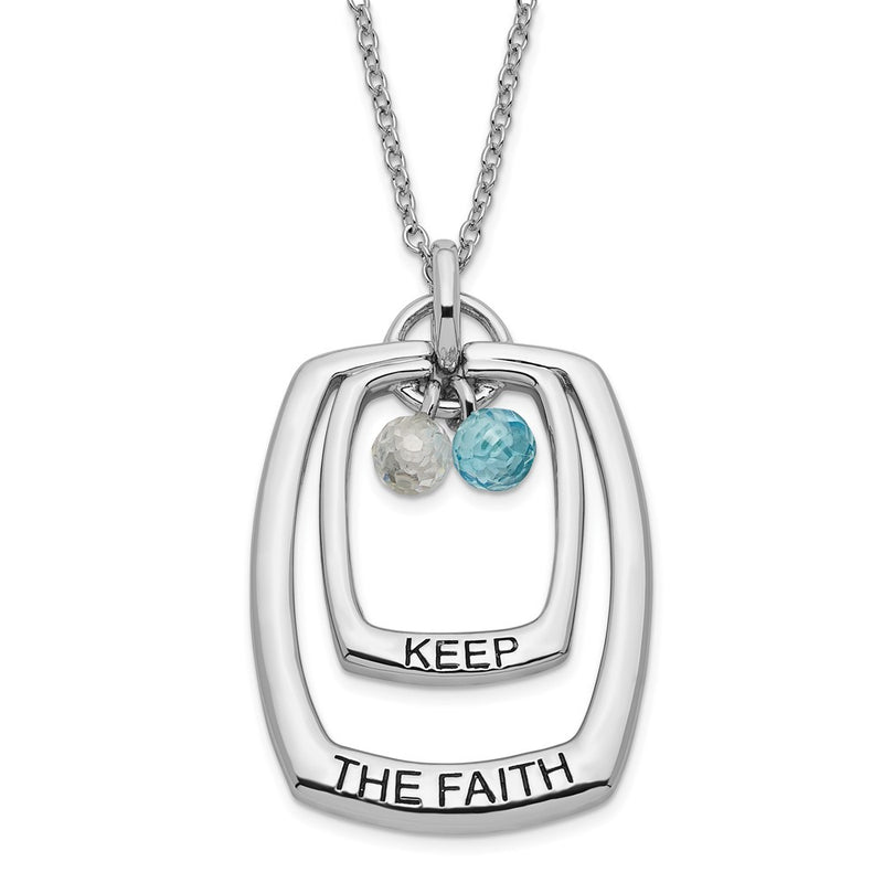 Sterling Silver Sentimental Expressions Polished & Antiqued Blue Clear Cz Keep The Faith Necklace