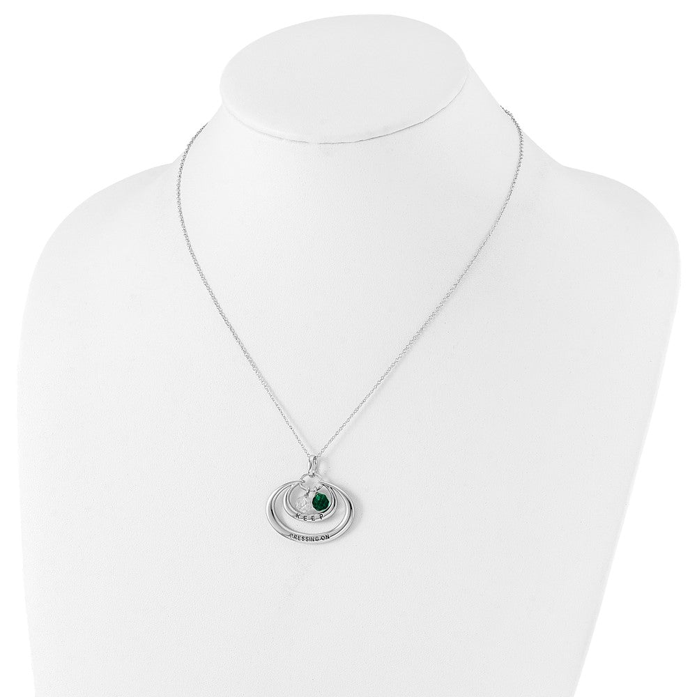 Sterling Silver Sentimental Expressions Polished & Antiqued Green Clear Cz Keep Pressing On Necklace