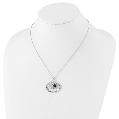 Sterling Silver Sentimental Expressions Polished & Antiqued Green Clear Cz Keep Pressing On Necklace