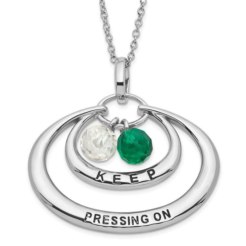 Sterling Silver Sentimental Expressions Polished & Antiqued Green Clear Cz Keep Pressing On Necklace