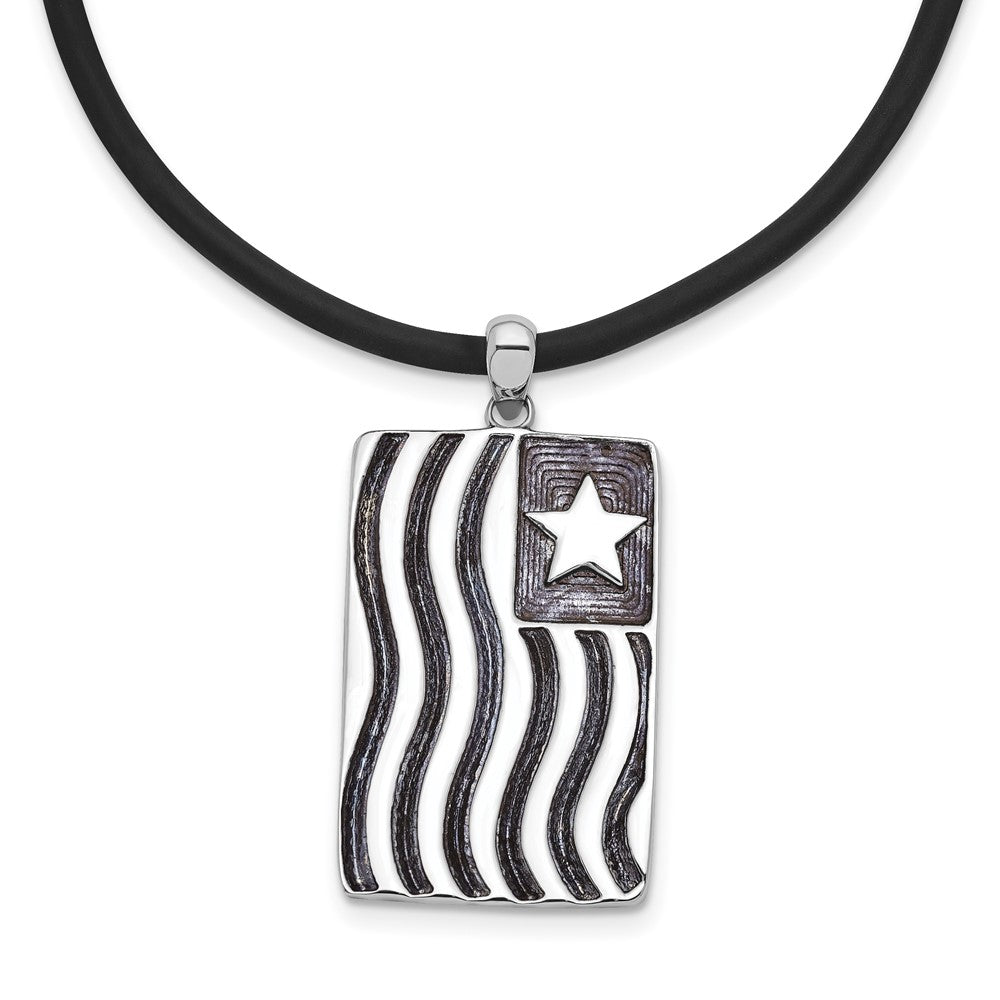 Sterling Silver Sentimental Expressions Rhodium-Plated Waves Of Pride 22In Rubber Cord With 2In Ext Necklace