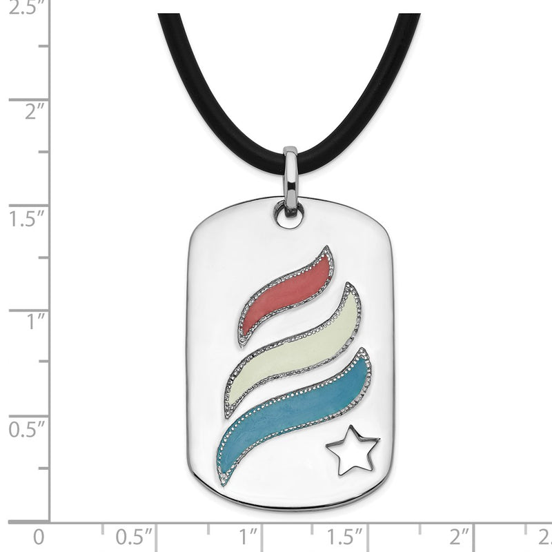 Sterling Silver Sentimental Expressions Polished & Enameled Embrace Hope Dogtag Rubber Cord W/ 2In Ext Necklace