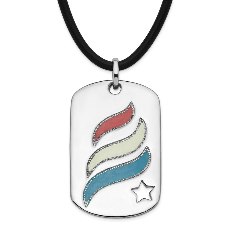 Sterling Silver Sentimental Expressions Polished & Enameled Embrace Hope Dogtag Rubber Cord W/ 2In Ext Necklace