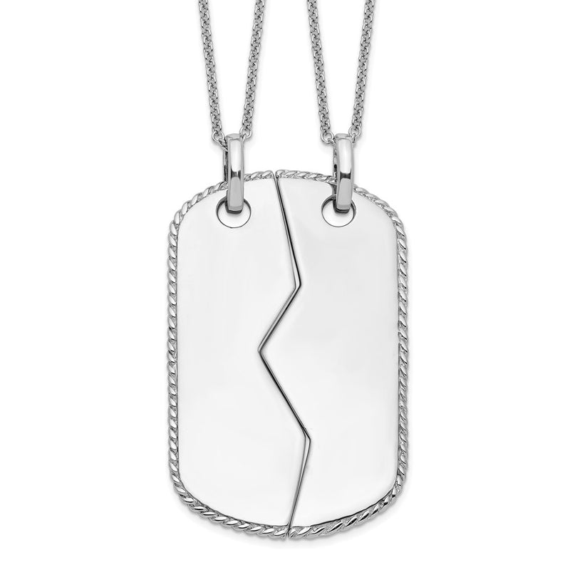 Sterling Silver Sentimental Expressions Rhodium-Plated Antiqued Military Dog Tag For Two 18In Necklaces