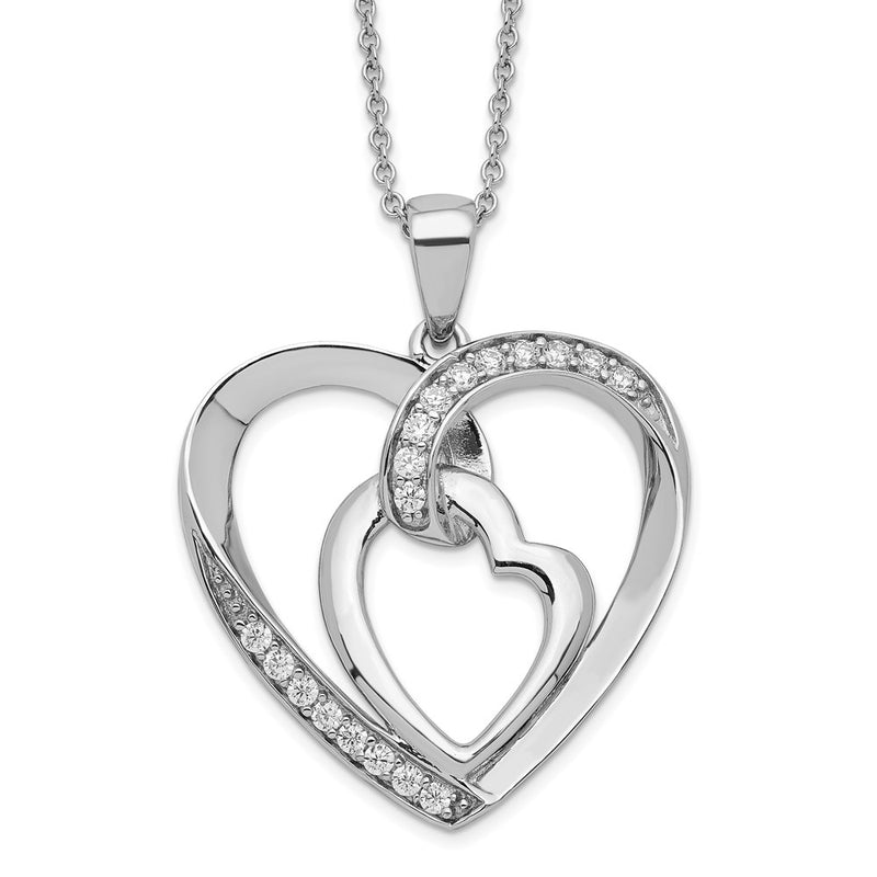 Sterling Silver Sentimental Expressions Rhodium-Plated Innerconnected Cz My Heart To Yours 18 Inch Necklace With Poem Card