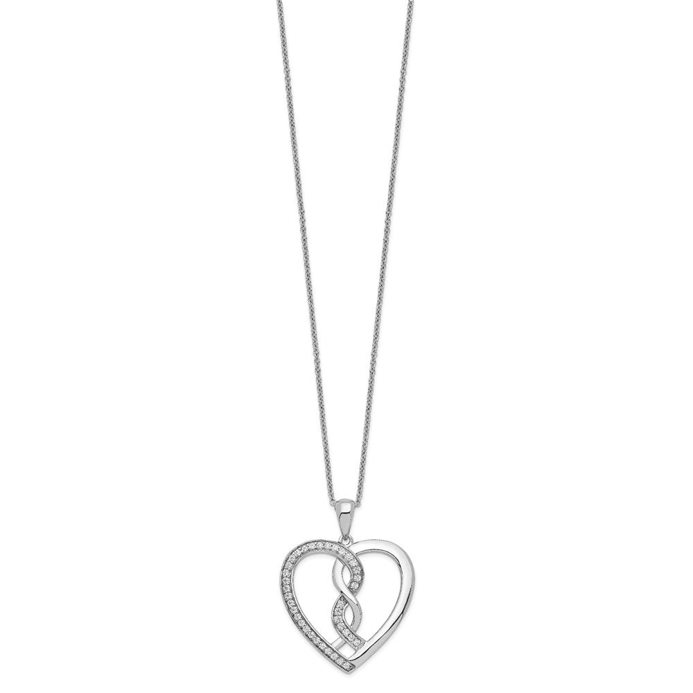 Sterling Silver Sentimental Expressions Rhodium-Plated Cz Hearts Joined Together 18 Inch Necklace With Poem Card