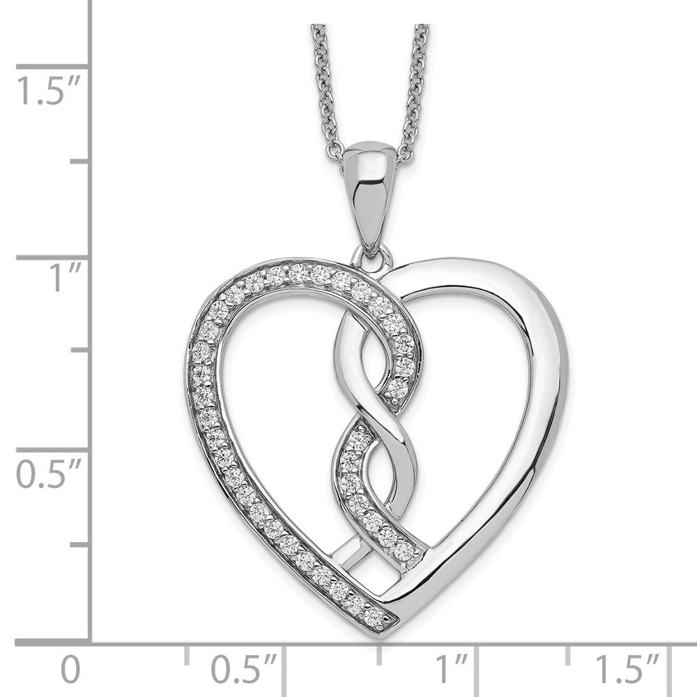 Sterling Silver Sentimental Expressions Rhodium-Plated Cz Hearts Joined Together 18 Inch Necklace With Poem Card