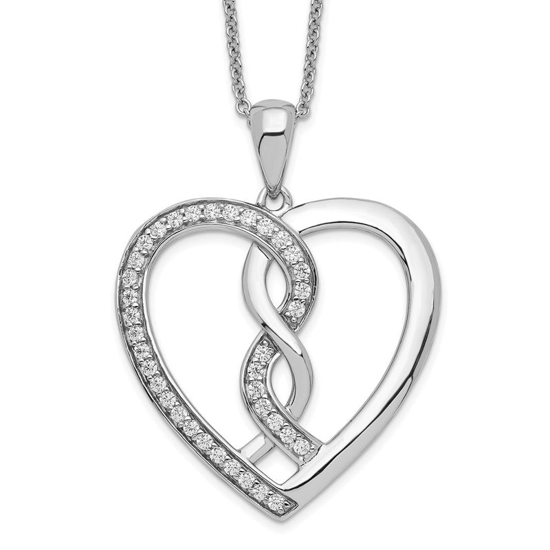 Sterling Silver Sentimental Expressions Rhodium-Plated Cz Hearts Joined Together 18 Inch Necklace With Poem Card