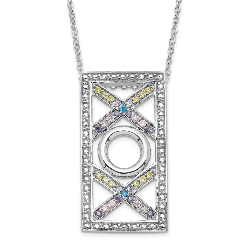 Sterling Silver Sentimental Expressions Polished Multicolor Cz Love And Kisses Necklace