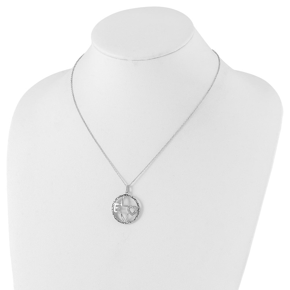 Sterling Silver Sentimental Expressions Polished & Antiqued Cz Love Circle Necklace