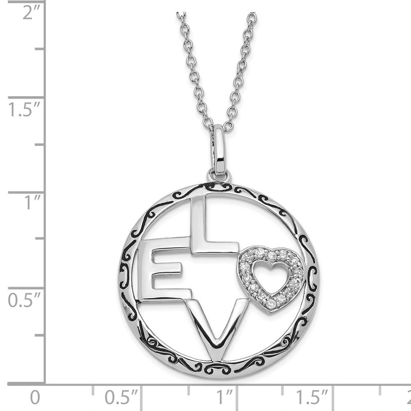 Sterling Silver Sentimental Expressions Polished & Antiqued Cz Love Circle Necklace