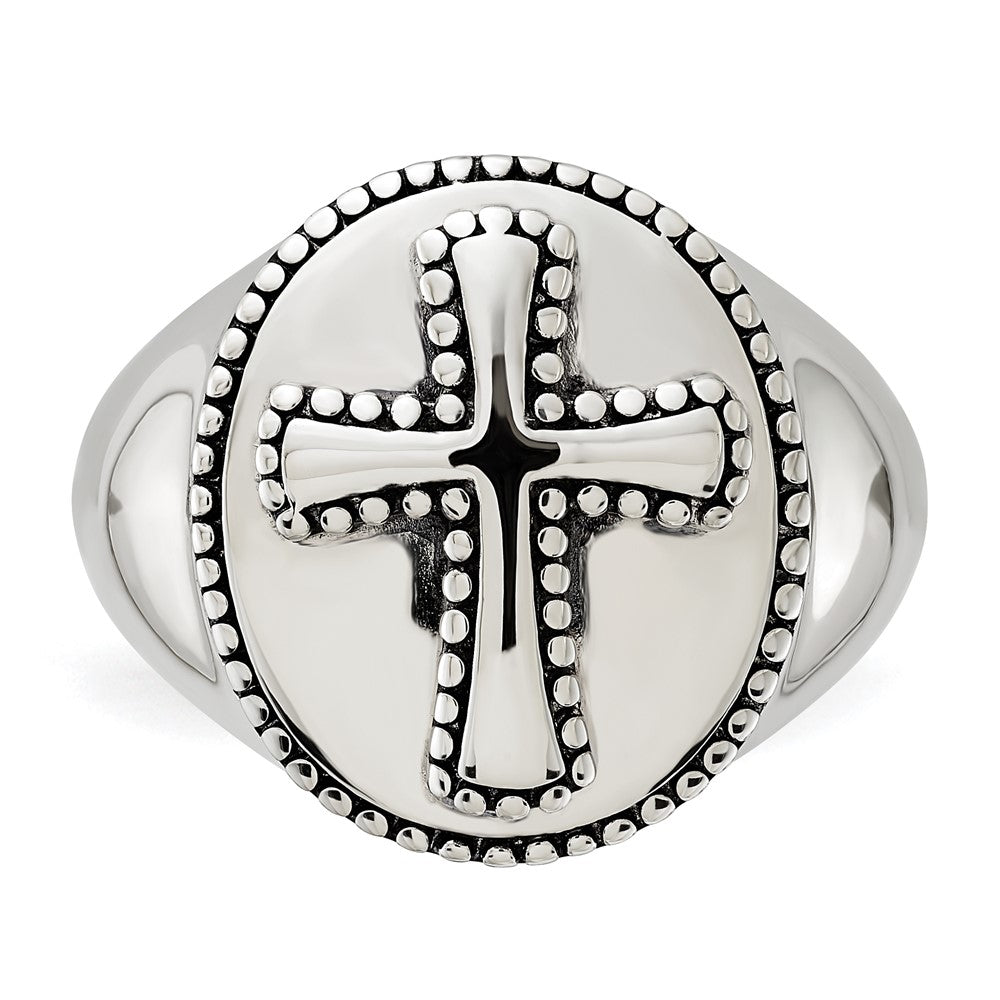 Sterling Silver Sentimental Expressions Polished & Antiqued Boldness Cross Ring