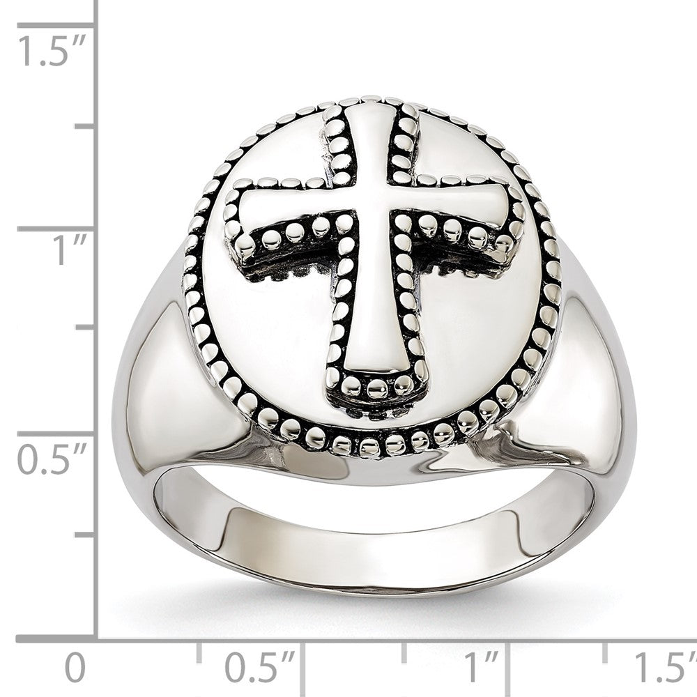 Sterling Silver Sentimental Expressions Polished & Antiqued Boldness Cross Ring
