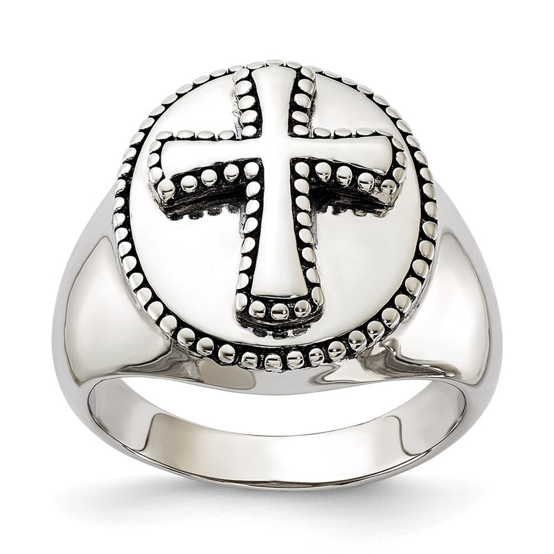 Sterling Silver Sentimental Expressions Polished & Antiqued Boldness Cross Ring