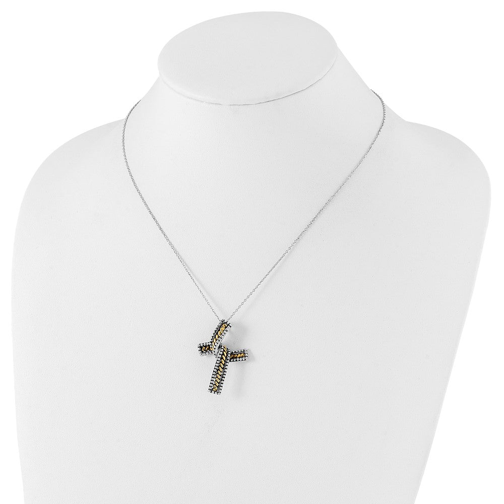 Sterling Silver Sentimental Expressions & Gold-Plated Polished Antiqued Completion Cross Necklace
