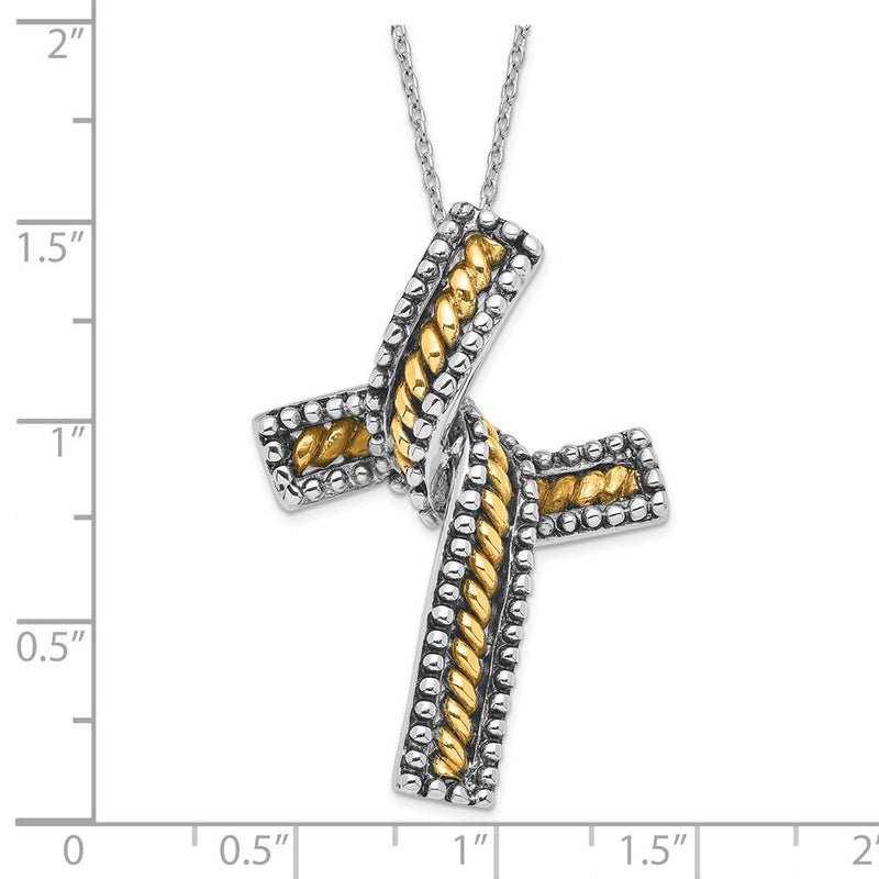 Sterling Silver Sentimental Expressions & Gold-Plated Polished Antiqued Completion Cross Necklace