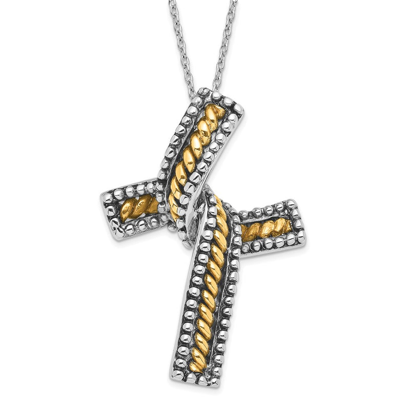 Sterling Silver Sentimental Expressions & Gold-Plated Polished Antiqued Completion Cross Necklace