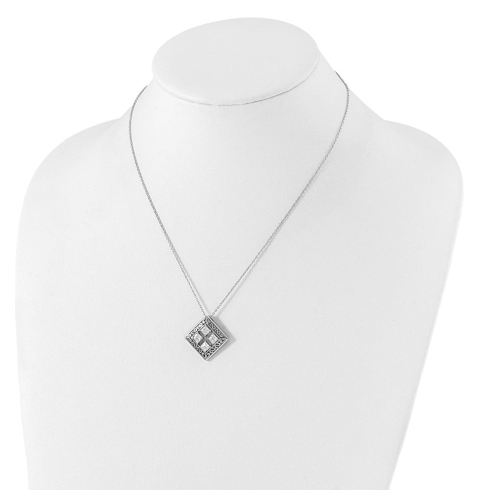 Sterling Silver Antiqued Cz Cornerstones Of Integrity Necklace