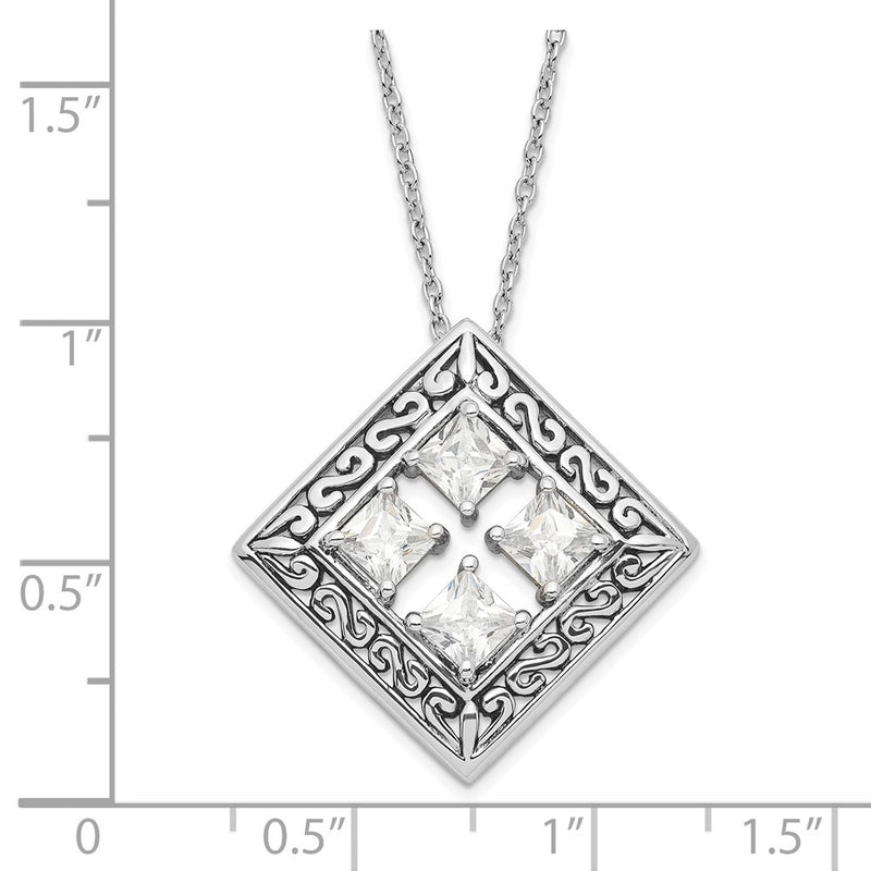 Sterling Silver Antiqued Cz Cornerstones Of Integrity Necklace