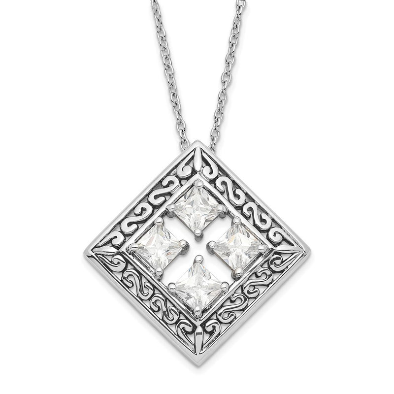 Sterling Silver Antiqued Cz Cornerstones Of Integrity Necklace
