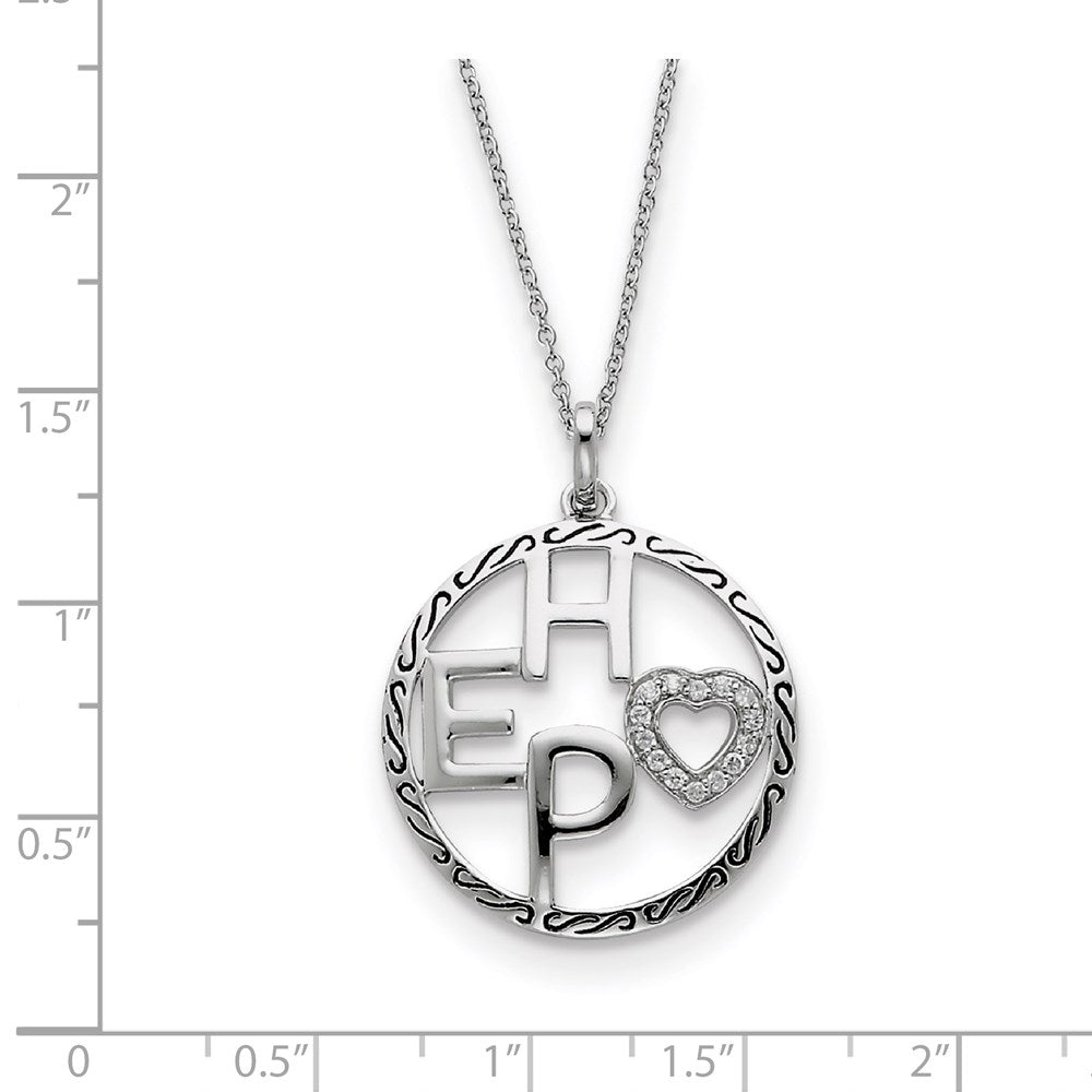 Sterling Silver Antiqued Cz Hope 18In Necklace