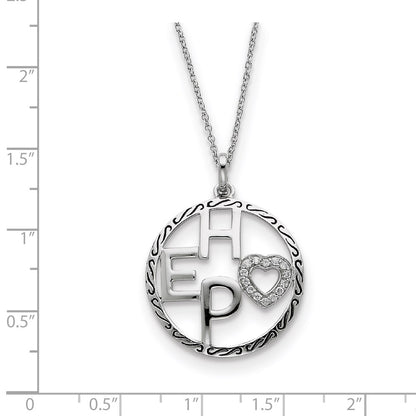Sterling Silver Antiqued Cz Hope 18In Necklace
