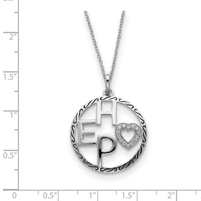 Sterling Silver Antiqued Cz Hope 18In Necklace