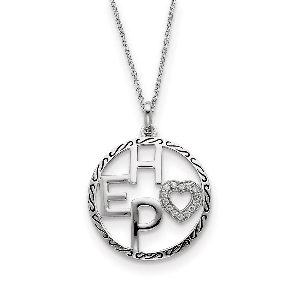 Sterling Silver Antiqued Cz Hope 18In Necklace