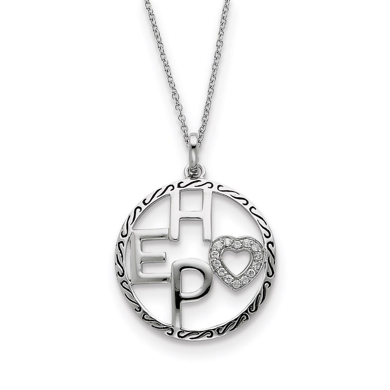 Sterling Silver Antiqued Cz Hope 18In Necklace