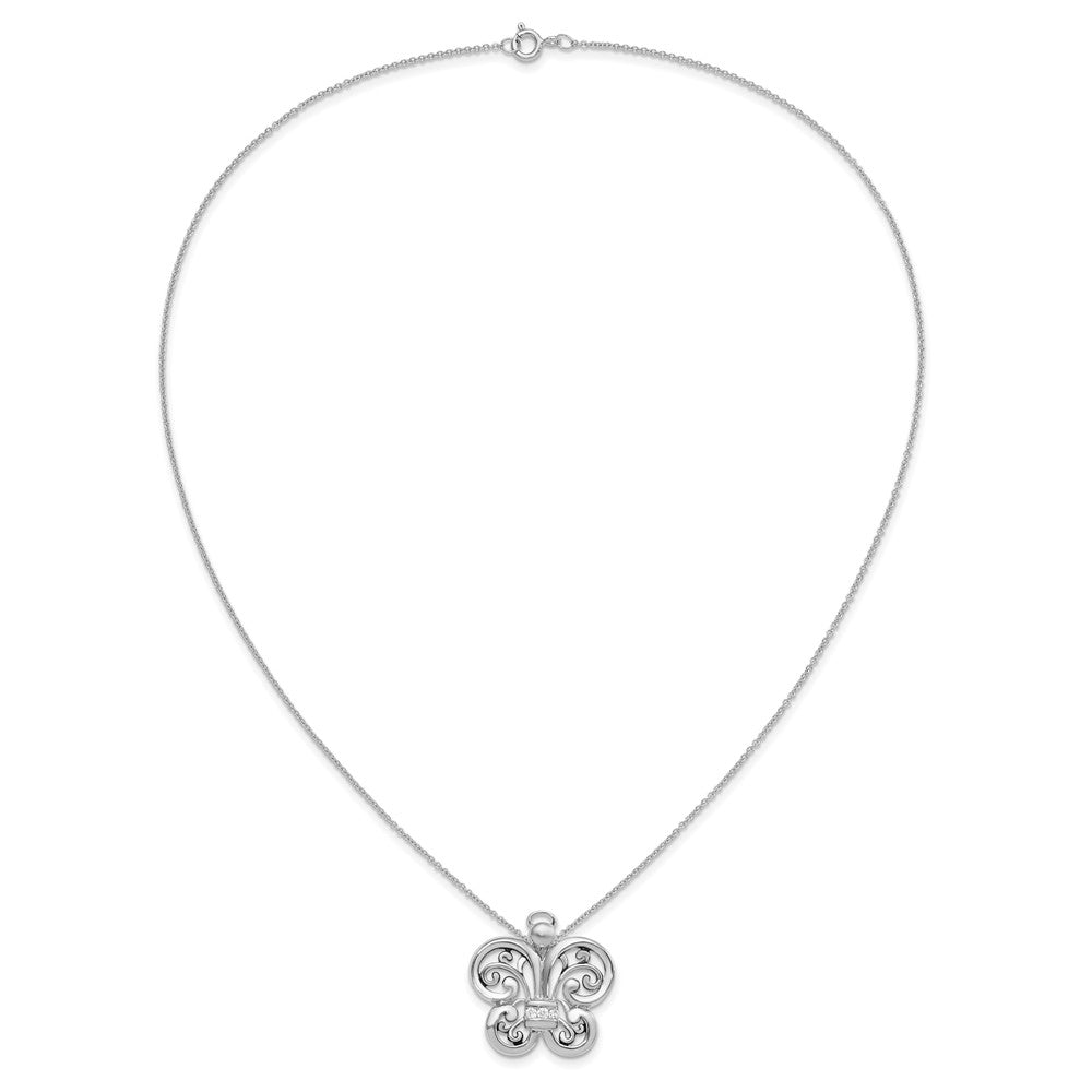 Sterling Silver Sentimental Expressions Rhodium-Plated Antiqued Cz Angel Of Courage 18In Necklace