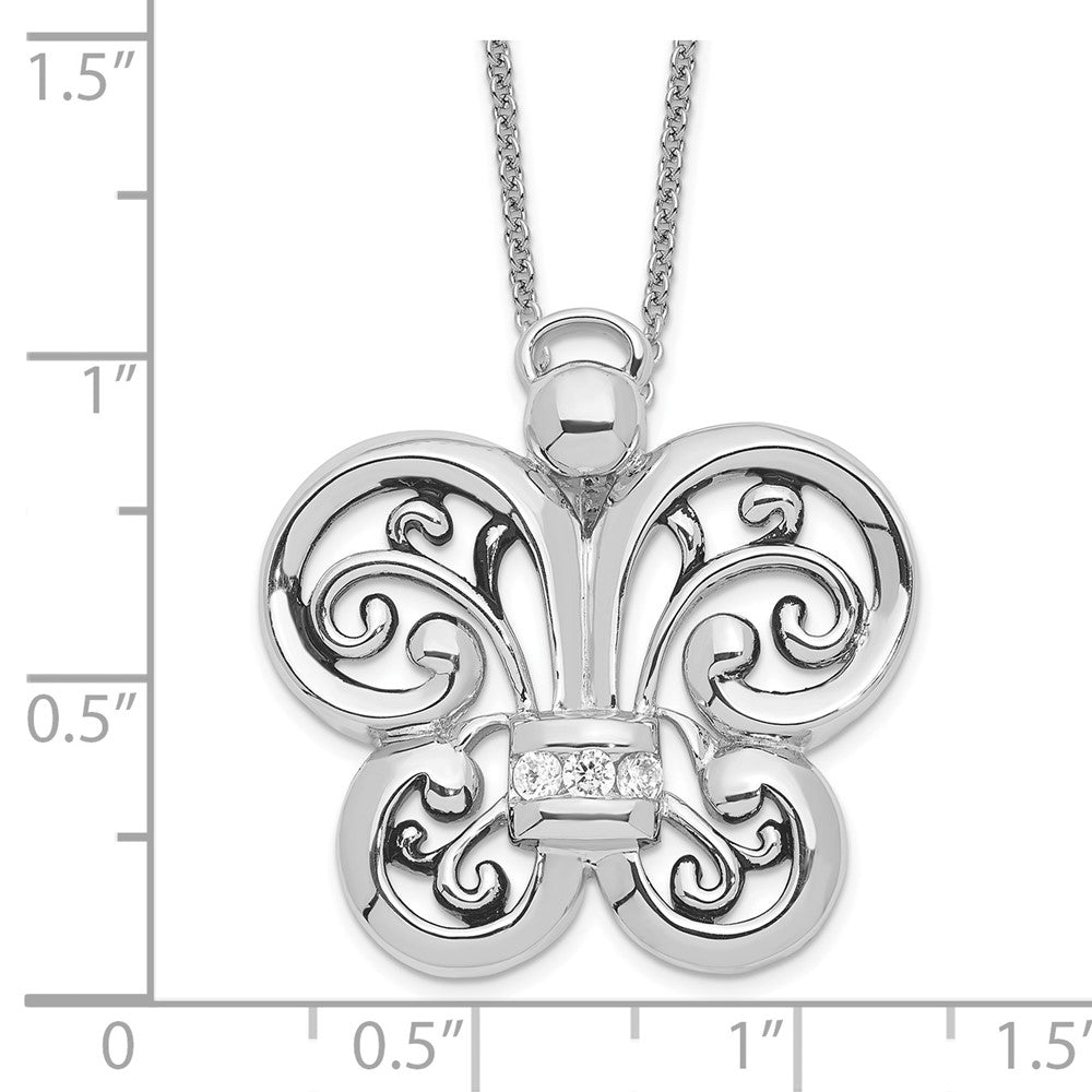Sterling Silver Sentimental Expressions Rhodium-Plated Antiqued Cz Angel Of Courage 18In Necklace