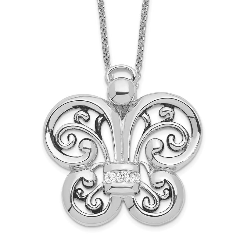 Sterling Silver Sentimental Expressions Rhodium-Plated Antiqued Cz Angel Of Courage 18In Necklace