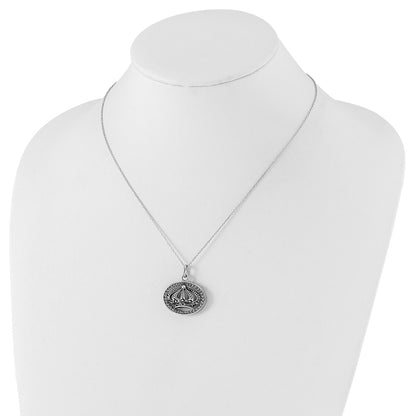 Sterling Silver Sentimental Expressions Polished & Antiqued Keep Shining, Reaching Crown Necklace