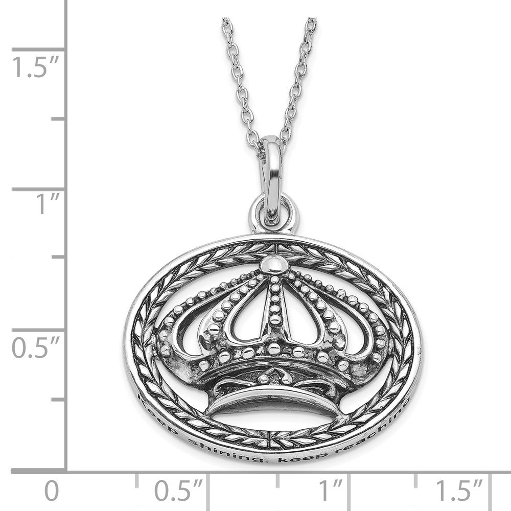 Sterling Silver Sentimental Expressions Polished & Antiqued Keep Shining, Reaching Crown Necklace