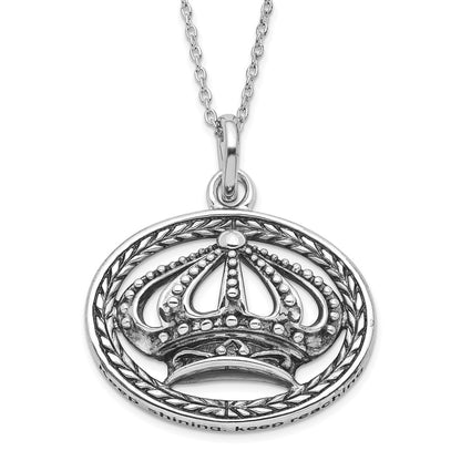 Sterling Silver Sentimental Expressions Polished & Antiqued Keep Shining, Reaching Crown Necklace