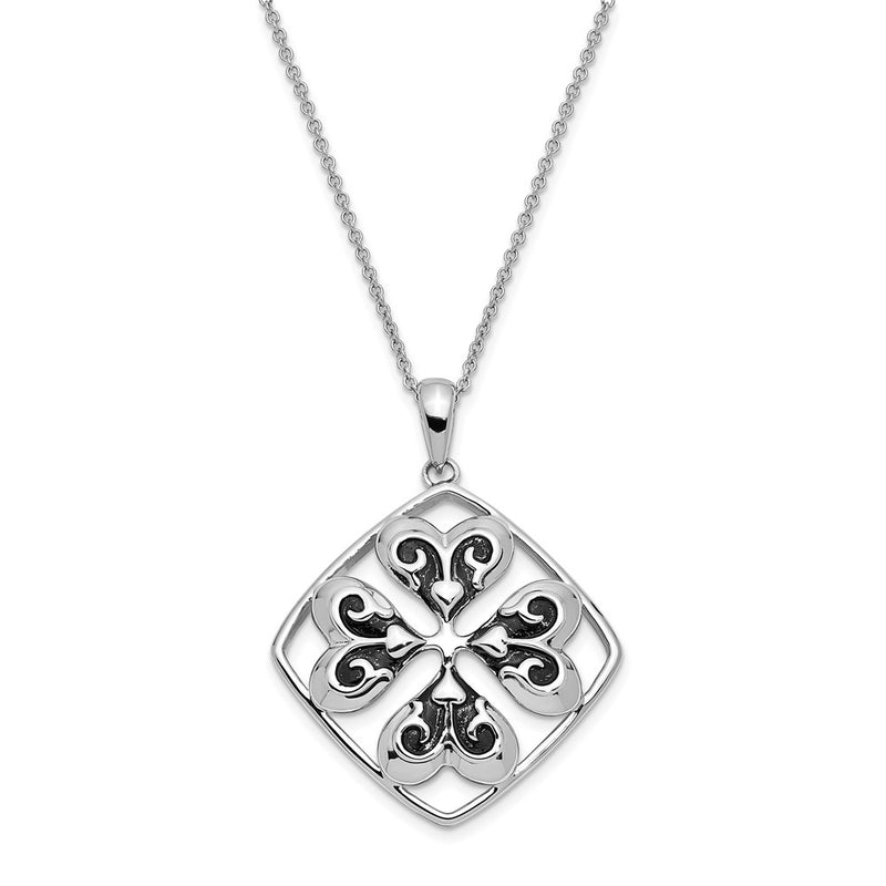 Sterling Silver Antiqued Wishing You Luck 18In Necklace