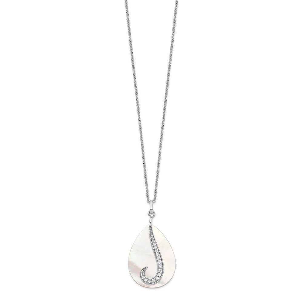 Sterling Silver Sentimental Expressions Rhodium-Plated Mother Of Pearl Cz Tear From Heaven 18In Necklace
