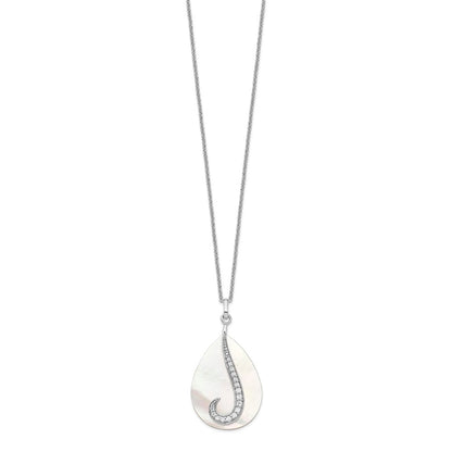 Sterling Silver Sentimental Expressions Rhodium-Plated Mother Of Pearl Cz Tear From Heaven 18In Necklace
