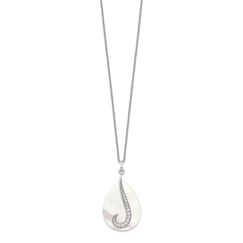 Sterling Silver Sentimental Expressions Rhodium-Plated Mother Of Pearl Cz Tear From Heaven 18In Necklace