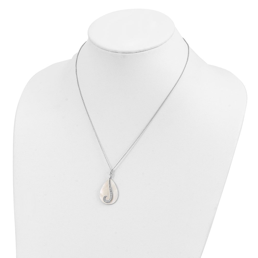Sterling Silver Sentimental Expressions Rhodium-Plated Mother Of Pearl Cz Tear From Heaven 18In Necklace