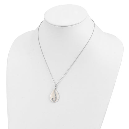 Sterling Silver Sentimental Expressions Rhodium-Plated Mother Of Pearl Cz Tear From Heaven 18In Necklace