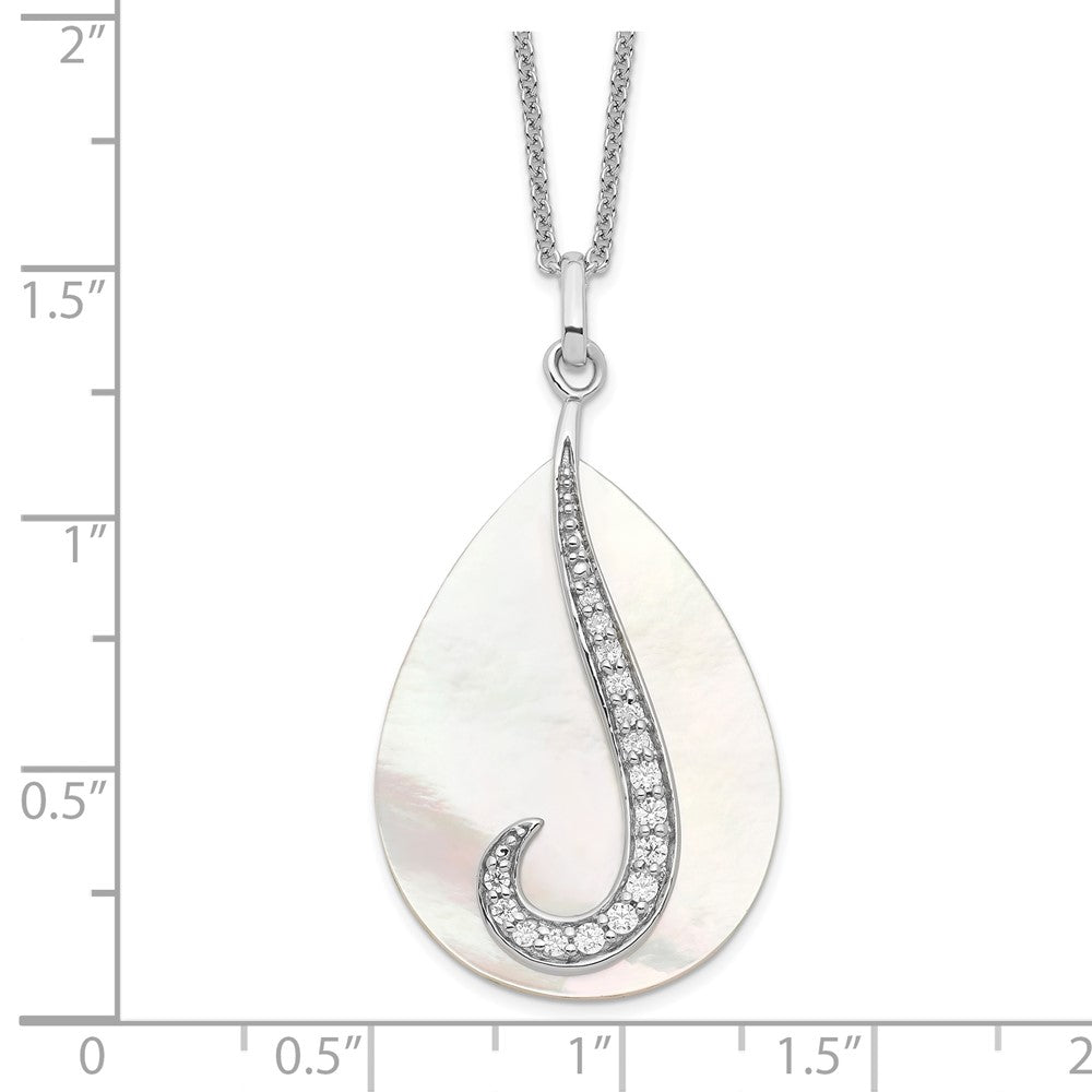 Sterling Silver Sentimental Expressions Rhodium-Plated Mother Of Pearl Cz Tear From Heaven 18In Necklace