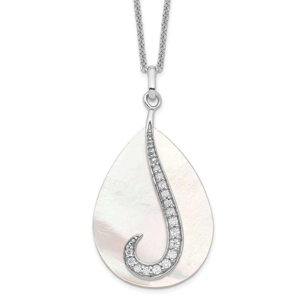 Sterling Silver Sentimental Expressions Rhodium-Plated Mother Of Pearl Cz Tear From Heaven 18In Necklace