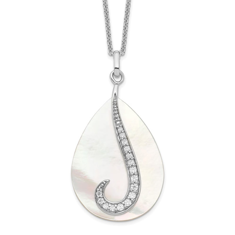 Sterling Silver Sentimental Expressions Rhodium-Plated Mother Of Pearl Cz Tear From Heaven 18In Necklace