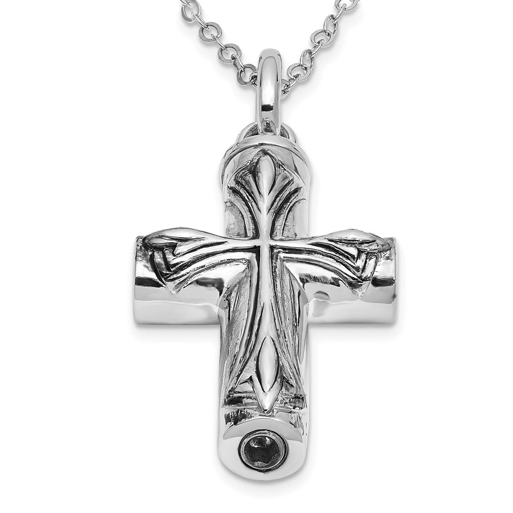Sterling Silver Sentimental Expressions Rhodium-Plated Antiqued Cross Ash Holder 18 Inch Necklace