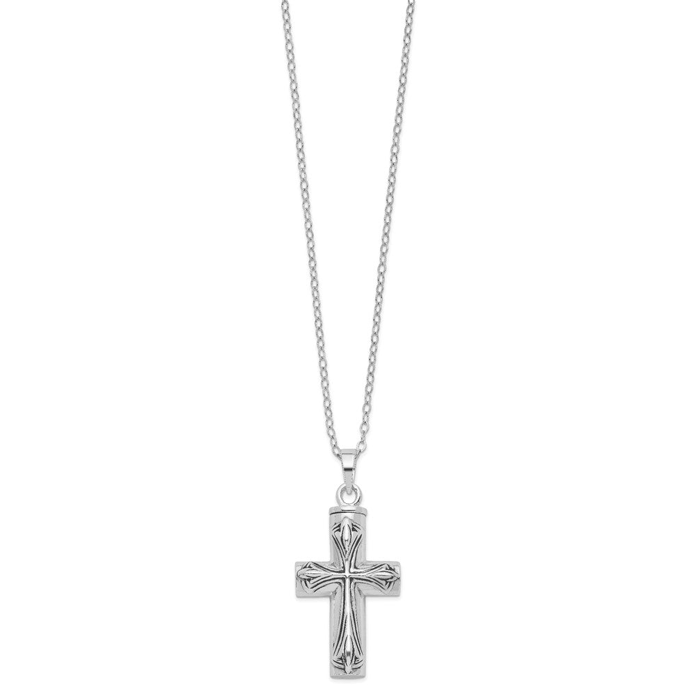 Sterling Silver Sentimental Expressions Rhodium-Plated Antiqued Cross Ash Holder 18 Inch Necklace