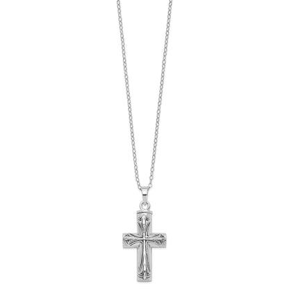 Sterling Silver Sentimental Expressions Rhodium-Plated Antiqued Cross Ash Holder 18 Inch Necklace