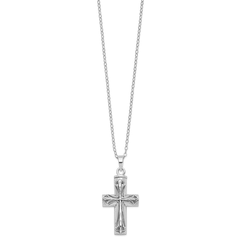 Sterling Silver Sentimental Expressions Rhodium-Plated Antiqued Cross Ash Holder 18 Inch Necklace