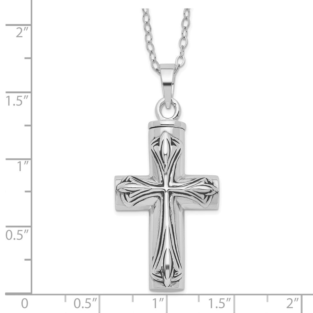 Sterling Silver Sentimental Expressions Rhodium-Plated Antiqued Cross Ash Holder 18 Inch Necklace